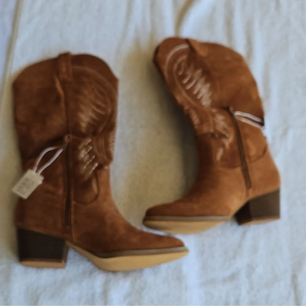 J.Adams Shoes Roundup Brown Suede Knee High‎ Side Zip Pointed Toe Women 6